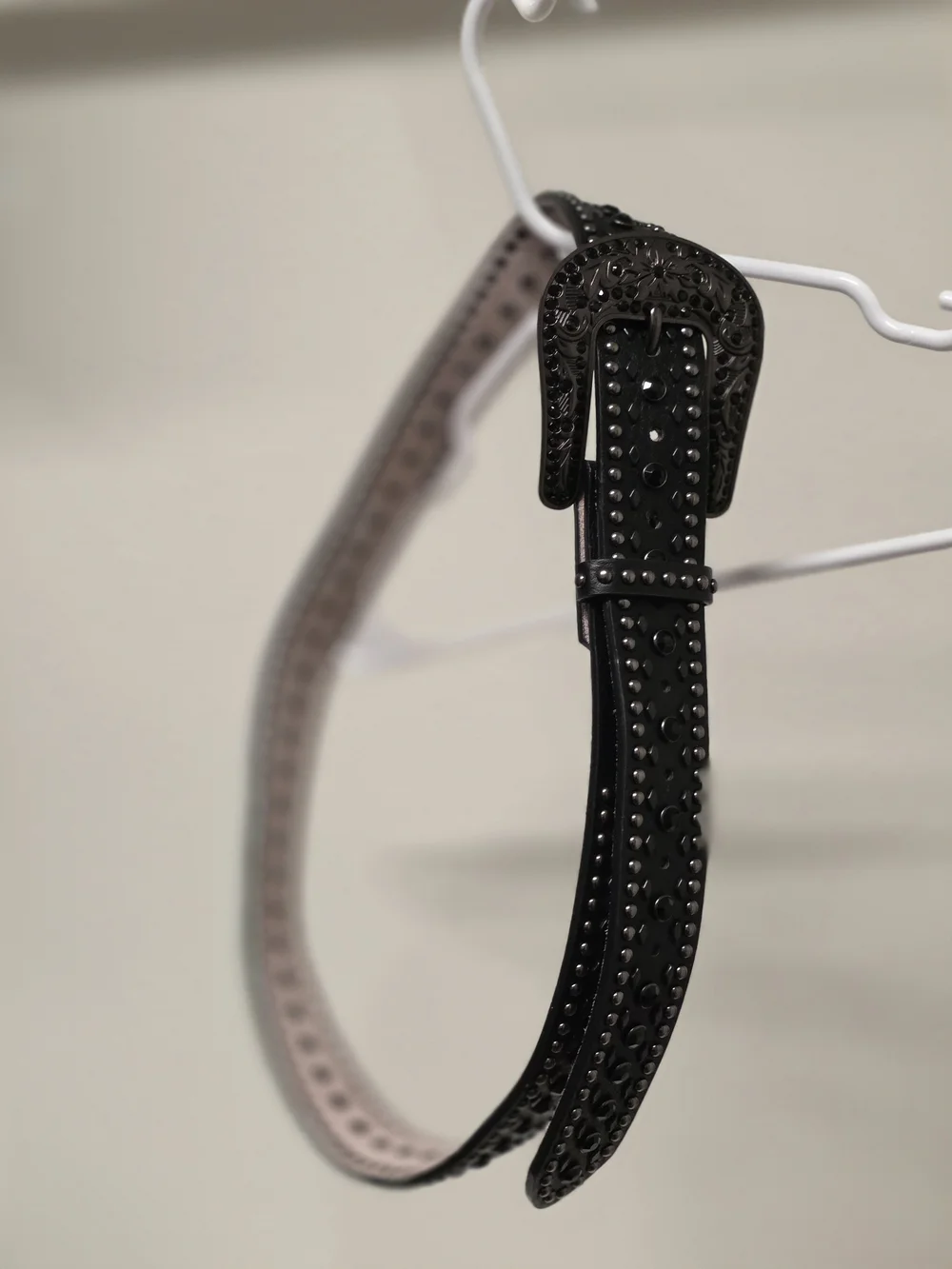 Genuine Leather Womens' Jeweled Studded Western Belt - Black
